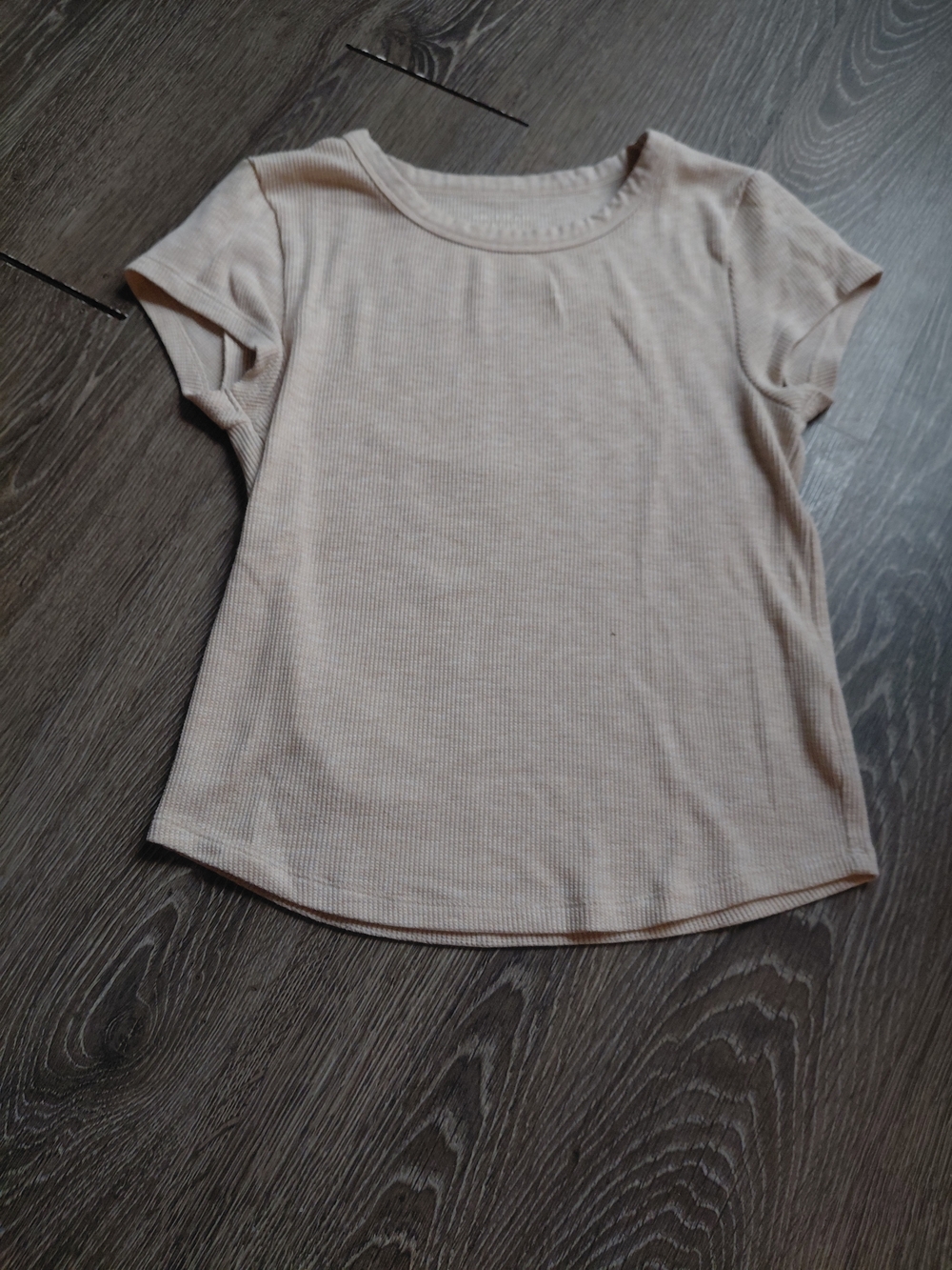 American Eagle Outfitters Beige Ribbed Short Sleeve Tee